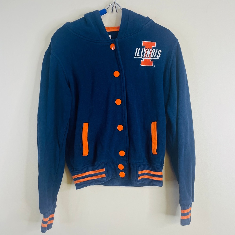 University Of Illinois Fighting Illini Logo Hoodie Boys Small Spell Out Varsity
